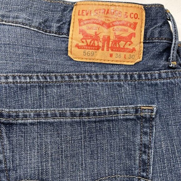 Levi's 569 Baggy Jeans Mens 36x30 Blue Pants Dark Loose Faded Relaxed Fit - Picture 8 of 9